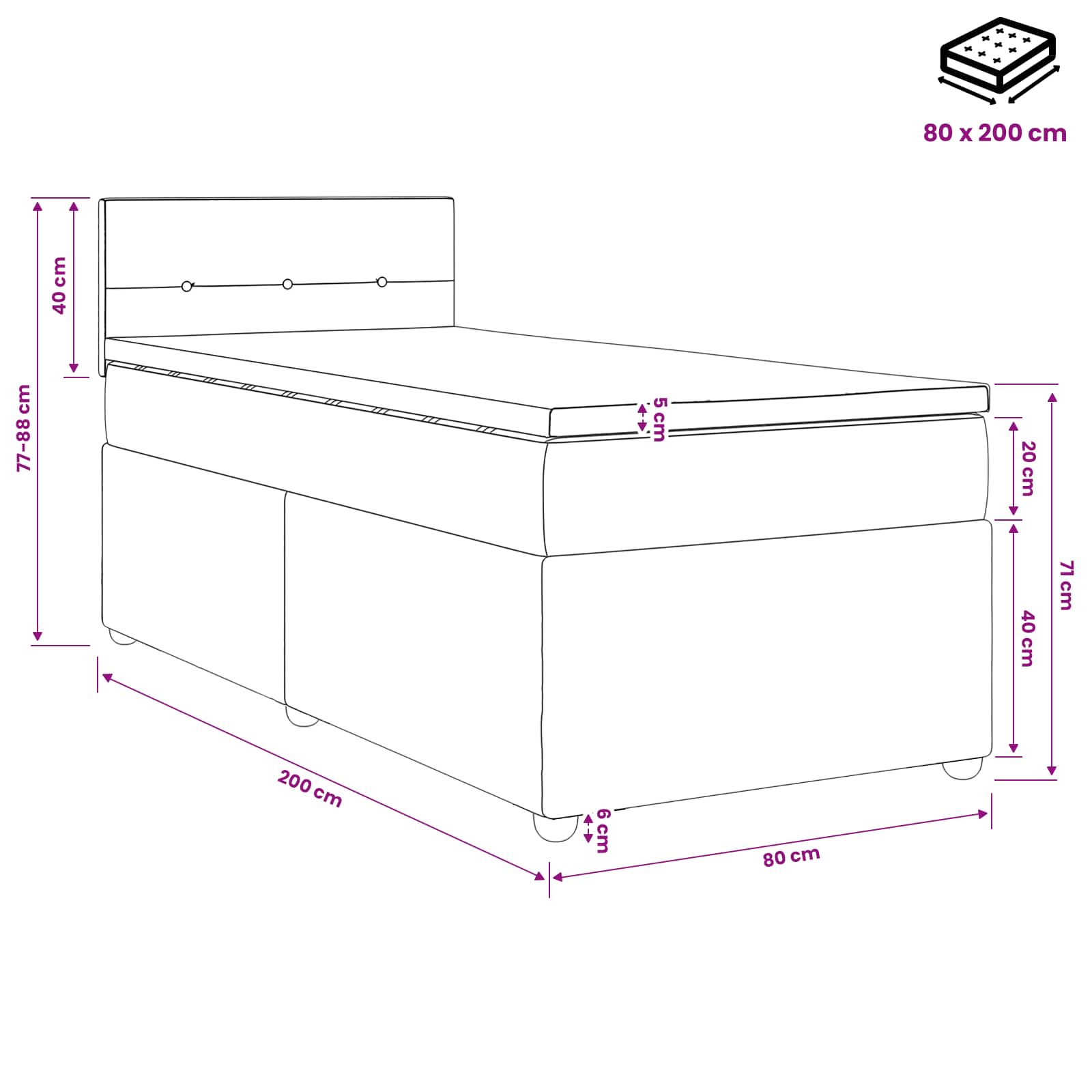 Boxspring krevet s madracem Tamno smeđa 80 x 200 cm Tkanina