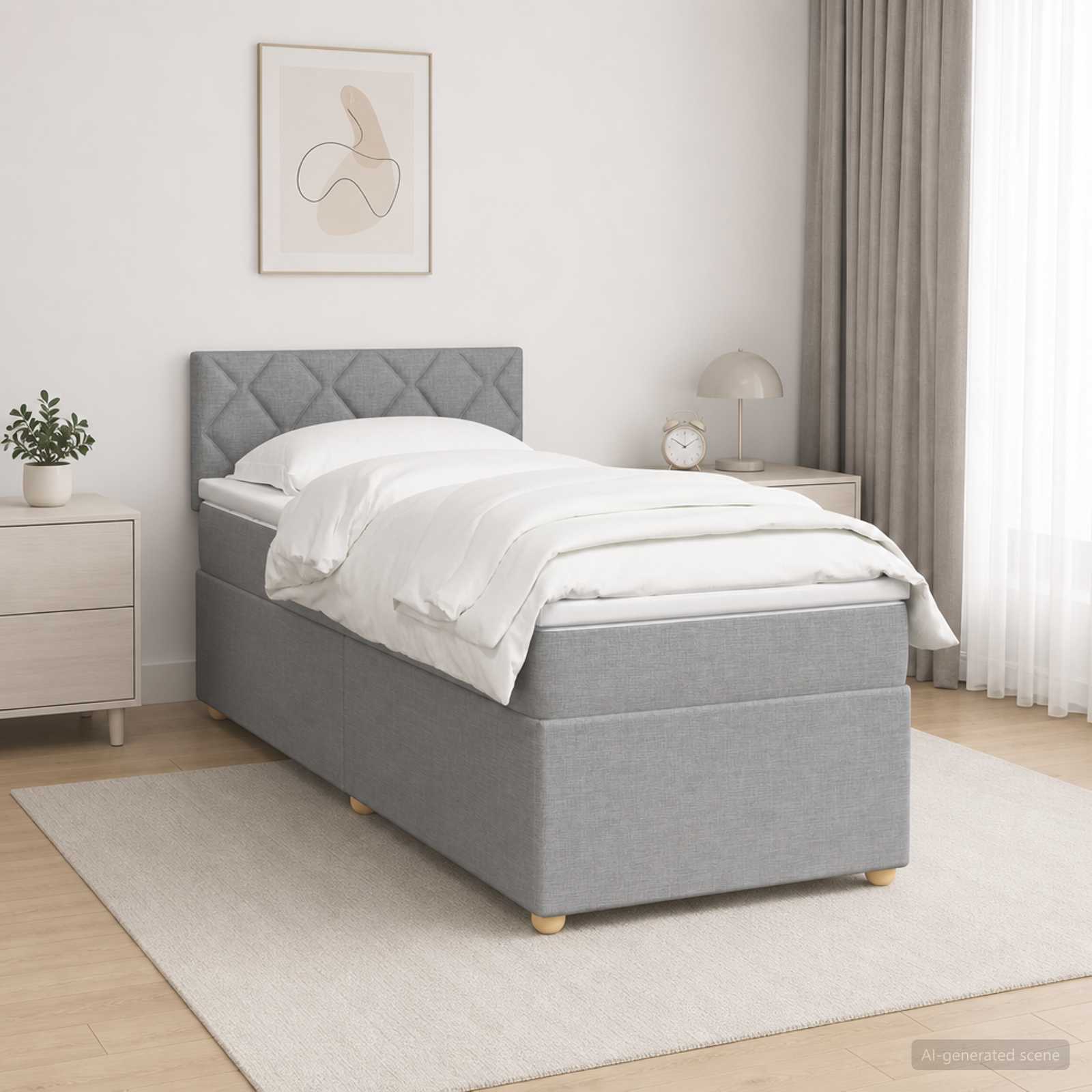 Boxspring krevet s madracem Svjetlosiva 90 x 190 cm Tkanina
