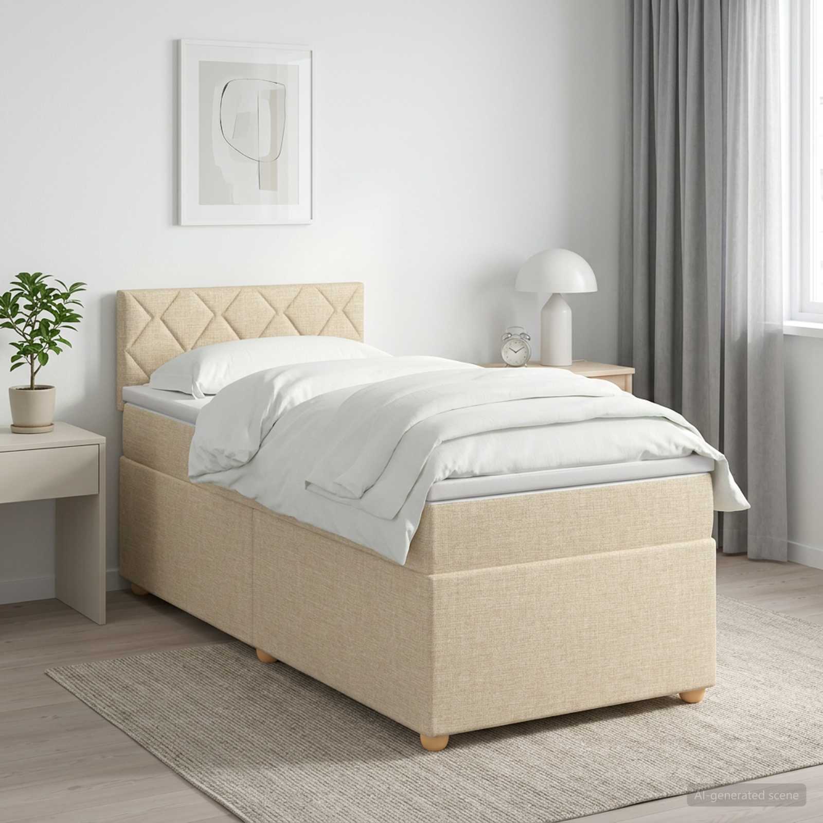 Boxspring krevet s madracem Krem 90 x 200 cm Tkanina