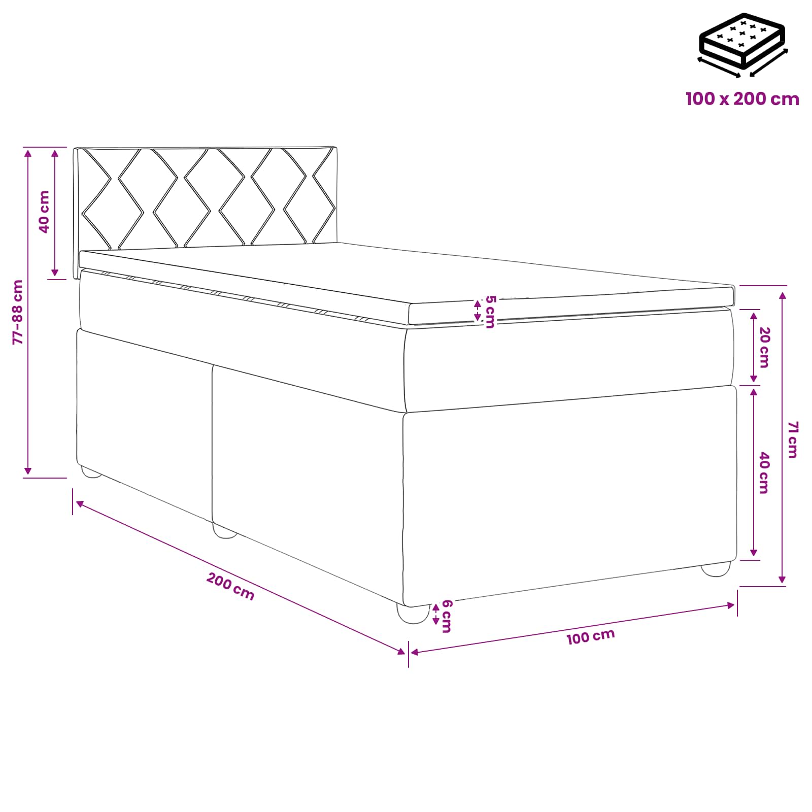 Boxspring krevet s madracem Sivosmeđa 100 x 200 cm Tkanina