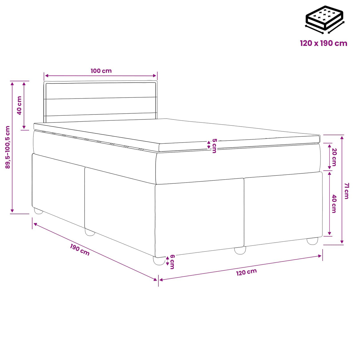 Boxspring krevet s madracem Tamno smeđa 120 x 190 cm Tkanina