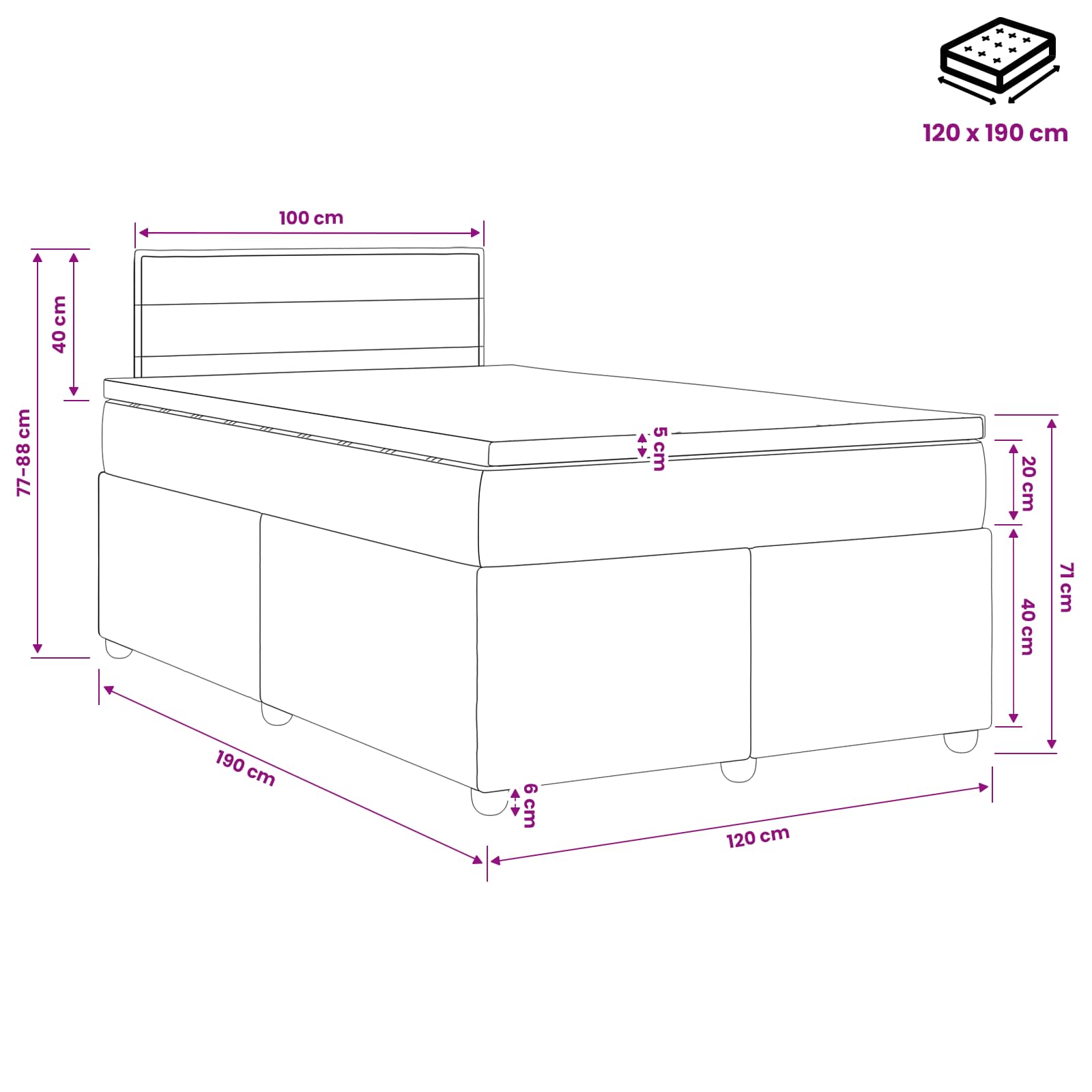 Boxspring krevet s madracem Plava 120 x 190 cm Tkanina