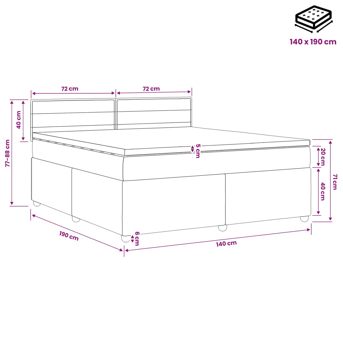 Boxspring krevet s madracem Svjetlosiva 140 x 190 cm Tkanina