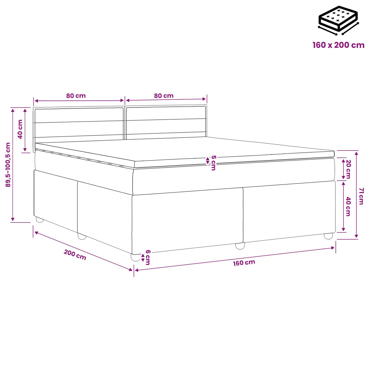 Boxspring krevet s madracem Krem 160 x 200 cm Tkanina