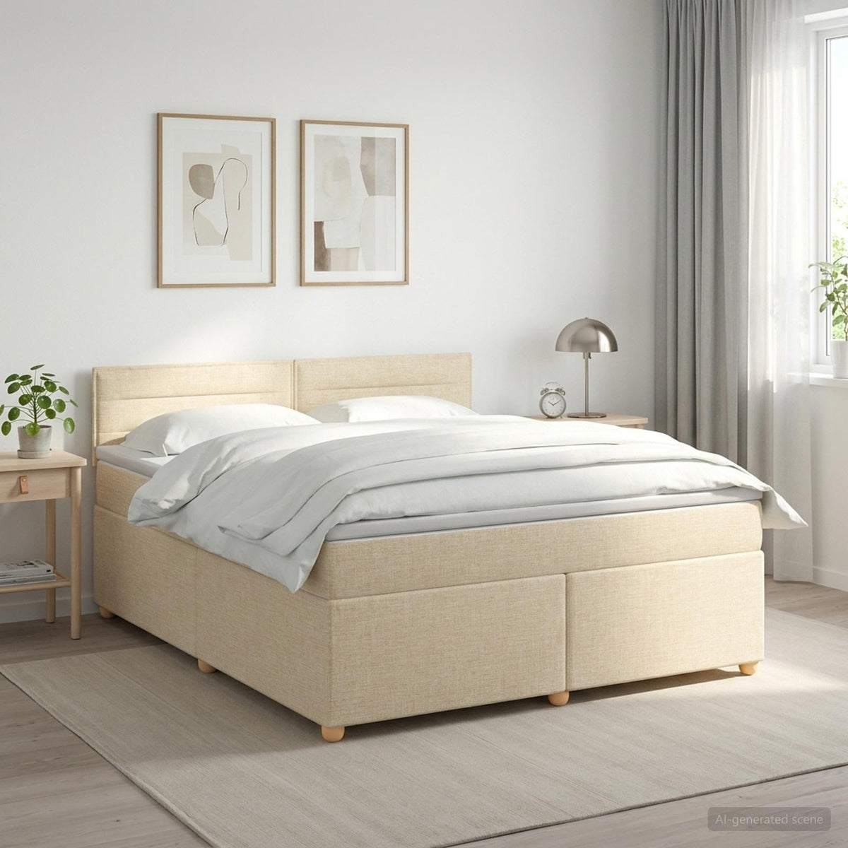 Boxspring krevet s madracem Krem 160 x 200 cm Tkanina