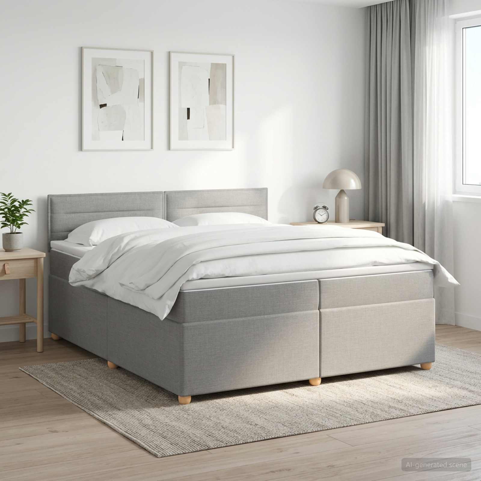 Boxspring krevet s madracem Svjetlosiva 200 x 200 cm Tkanina
