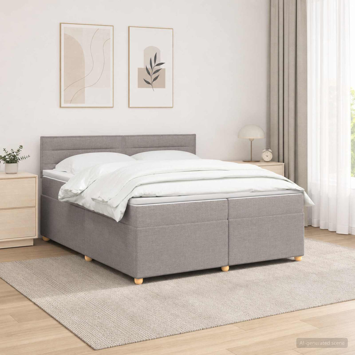 Boxspring krevet s madracem Sivosmeđa 200 x 200 cm Tkanina