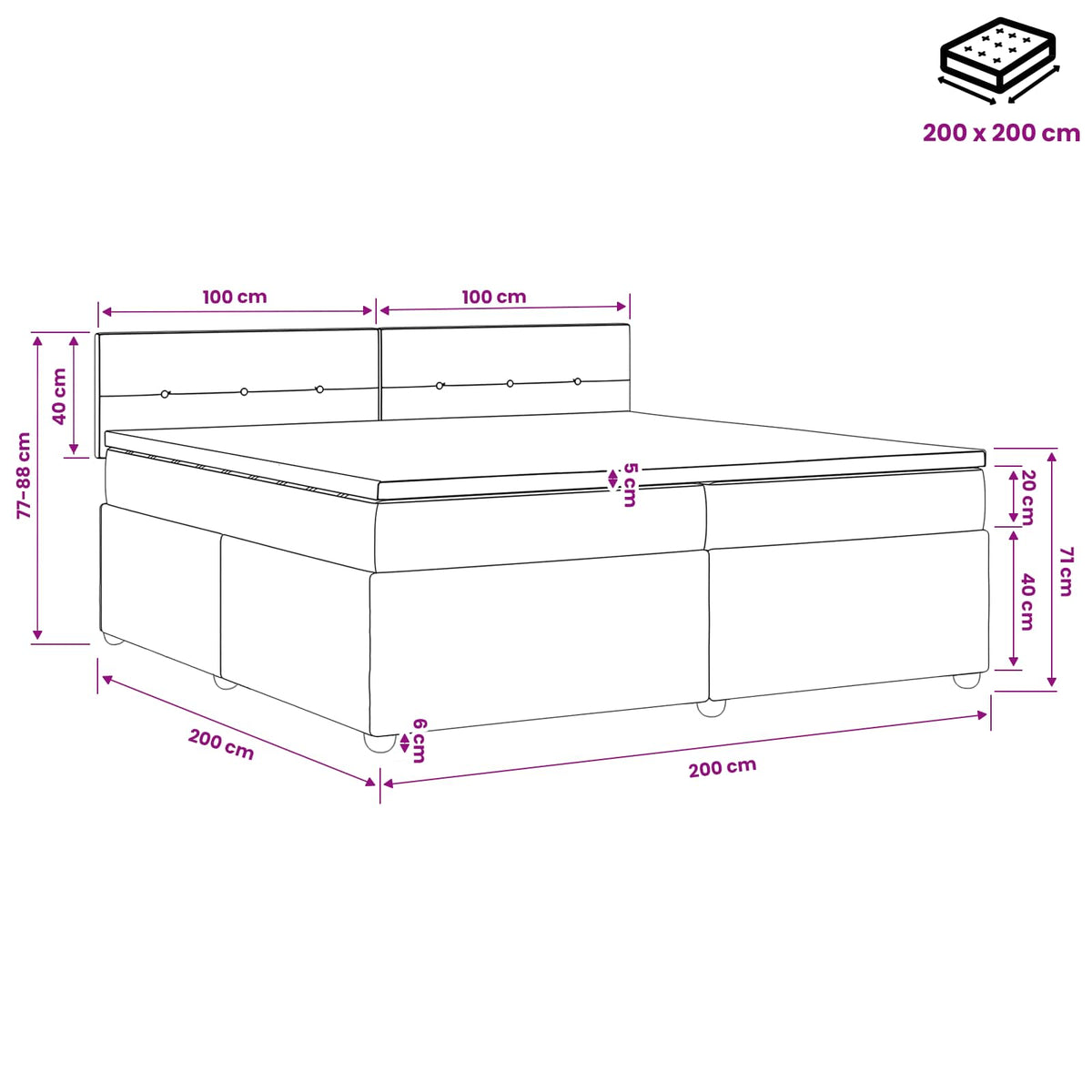 Boxspring krevet s madracem Plava 200 x 200 cm Tkanina
