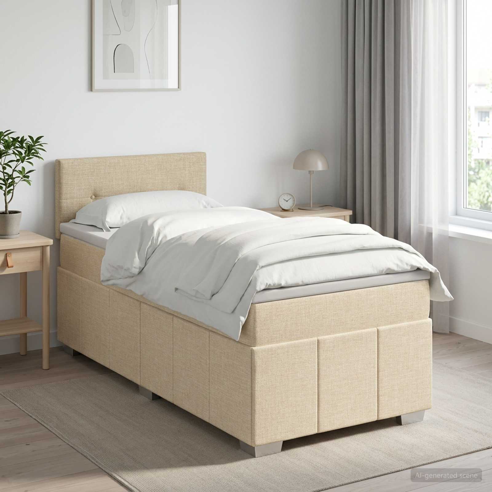 Boxspring krevet s madracem Krem 90 x 200 cm Tkanina