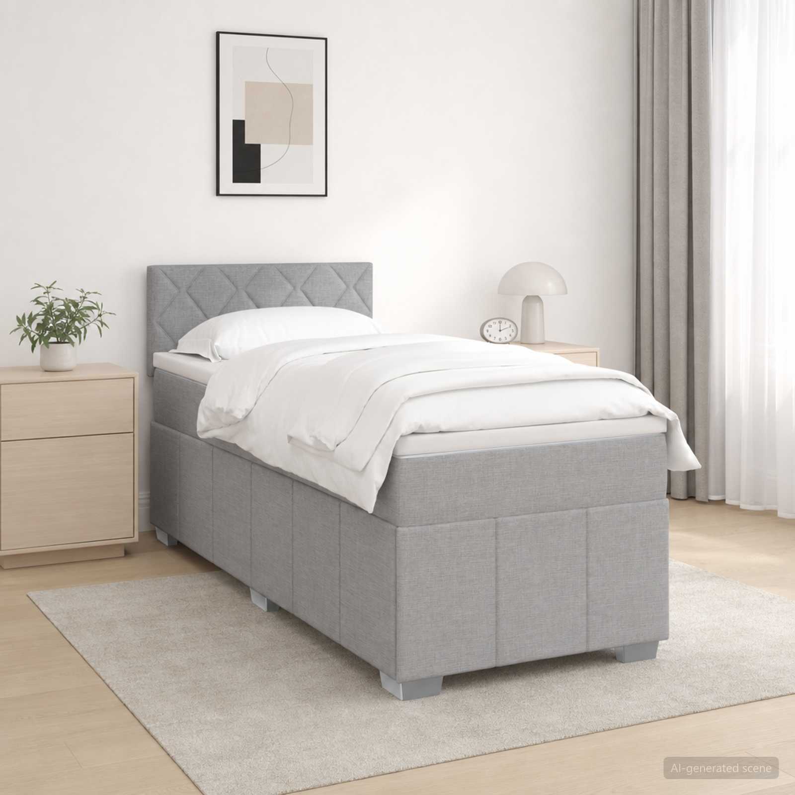Boxspring krevet s madracem Svjetlosiva 100 x 200 cm Tkanina