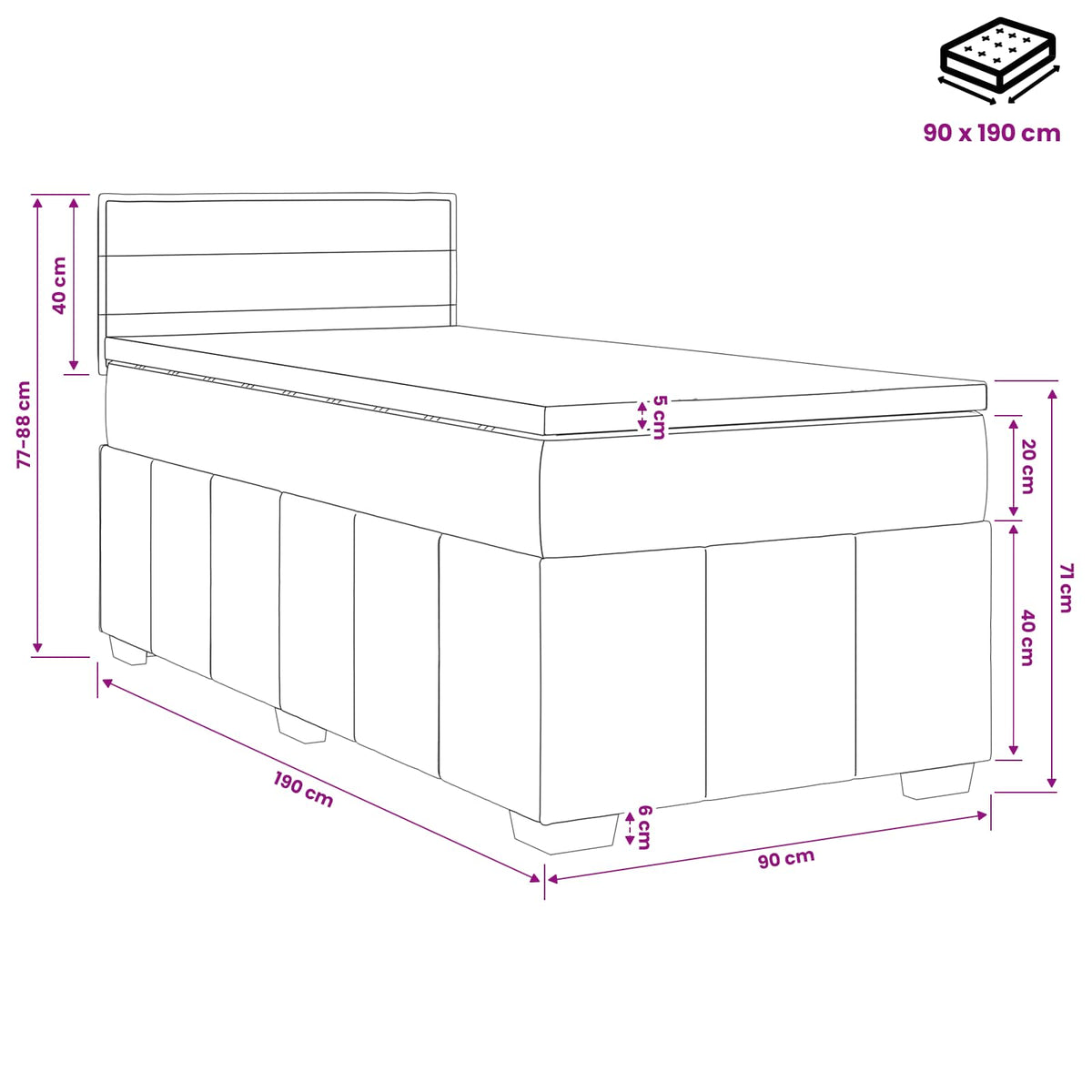 Boxspring krevet s madracem Crna 90 x 190 cm Tkanina