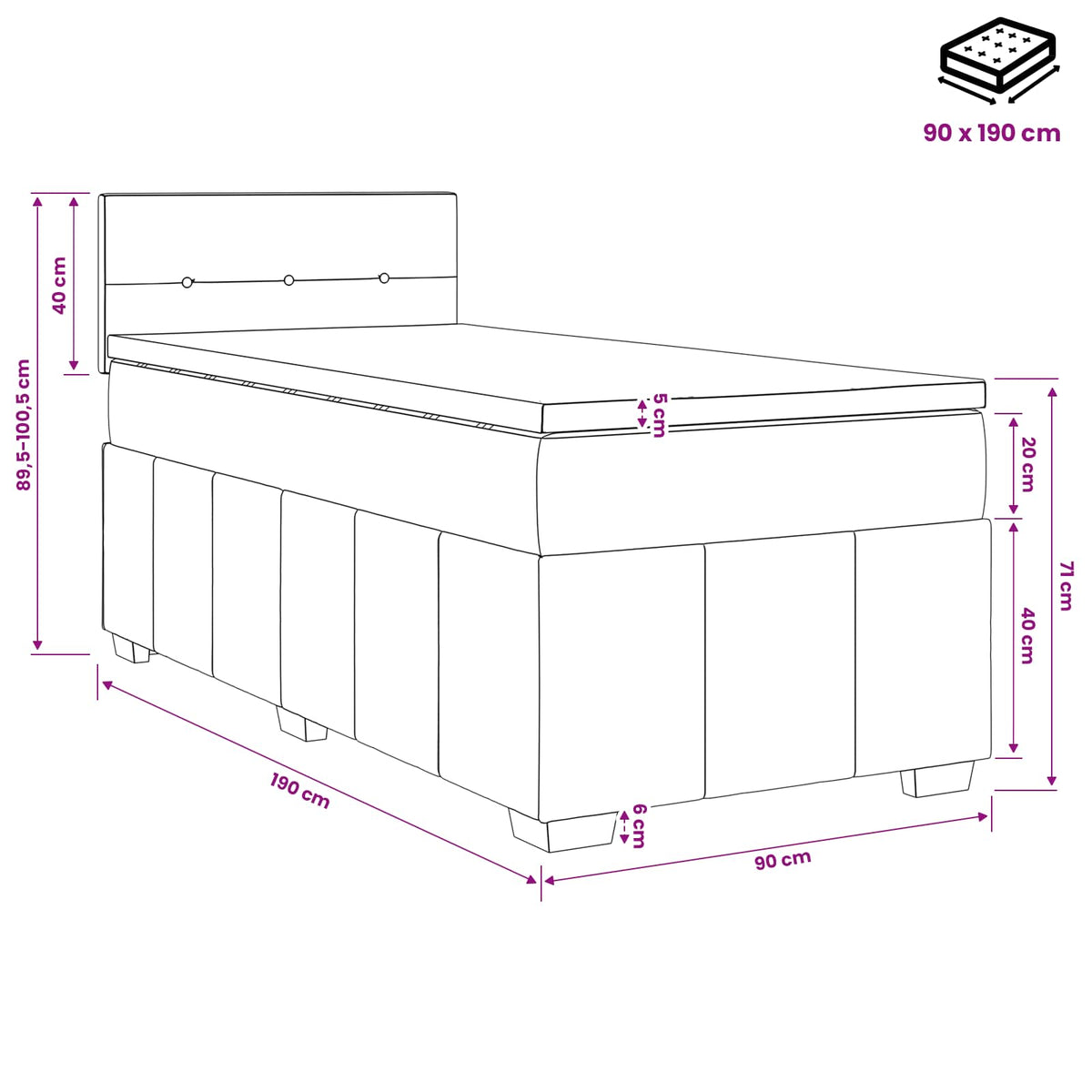 Boxspring krevet s madracem Tamnosiva 90 x 190 cm Tkanina