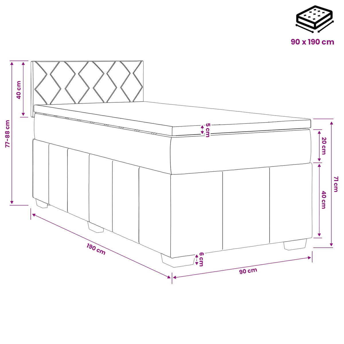 Boxspring krevet s madracem Tamnosiva 90 x 190 cm Tkanina