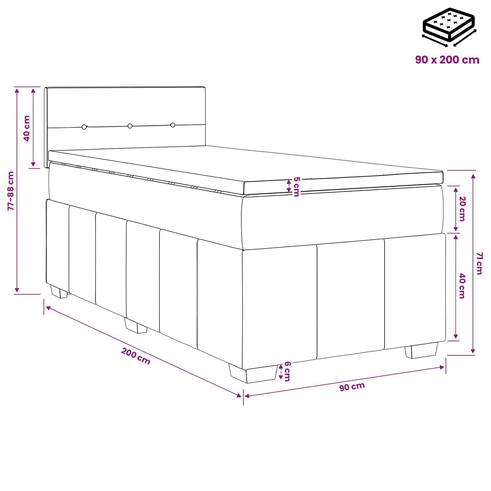 Boxspring krevet s madracem Krem 90 x 200 cm Tkanina