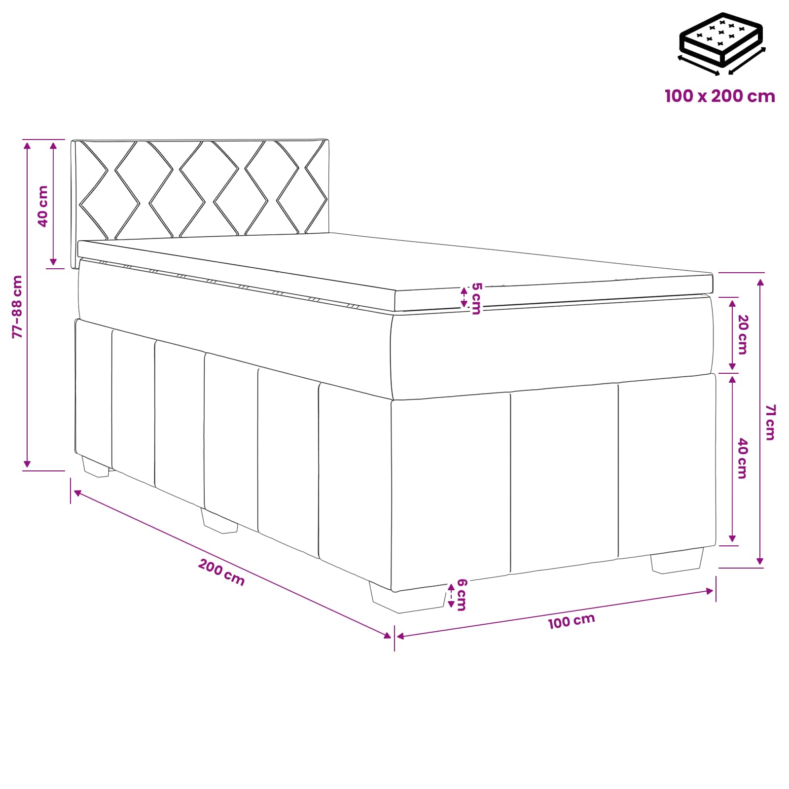 Boxspring krevet s madracem Svjetlosiva 100 x 200 cm Tkanina
