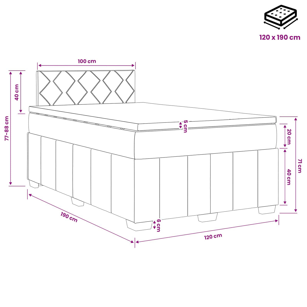 Boxspring krevet s madracem Tamnosiva 120 x 190 cm Tkanina