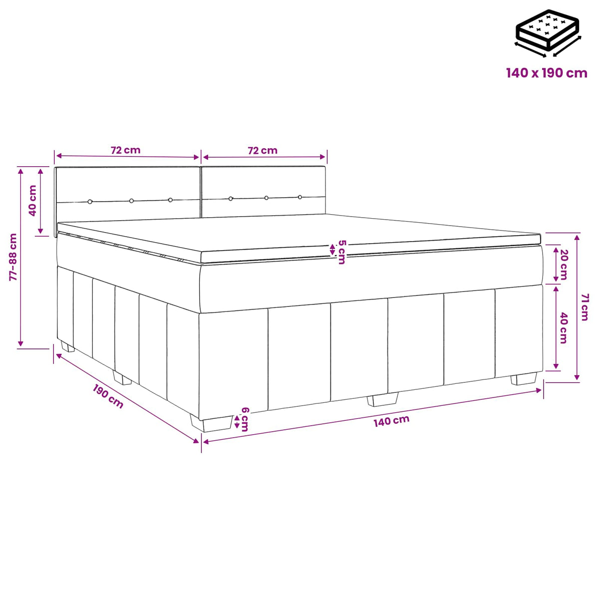 Boxspring krevet s madracem Krem 140 x 190 cm Tkanina