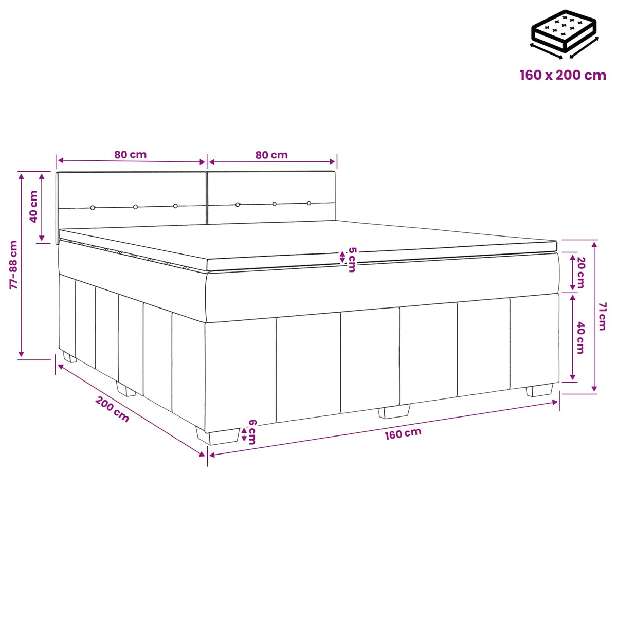 Boxspring krevet s madracem Sivosmeđa 160 x 200 cm Tkanina