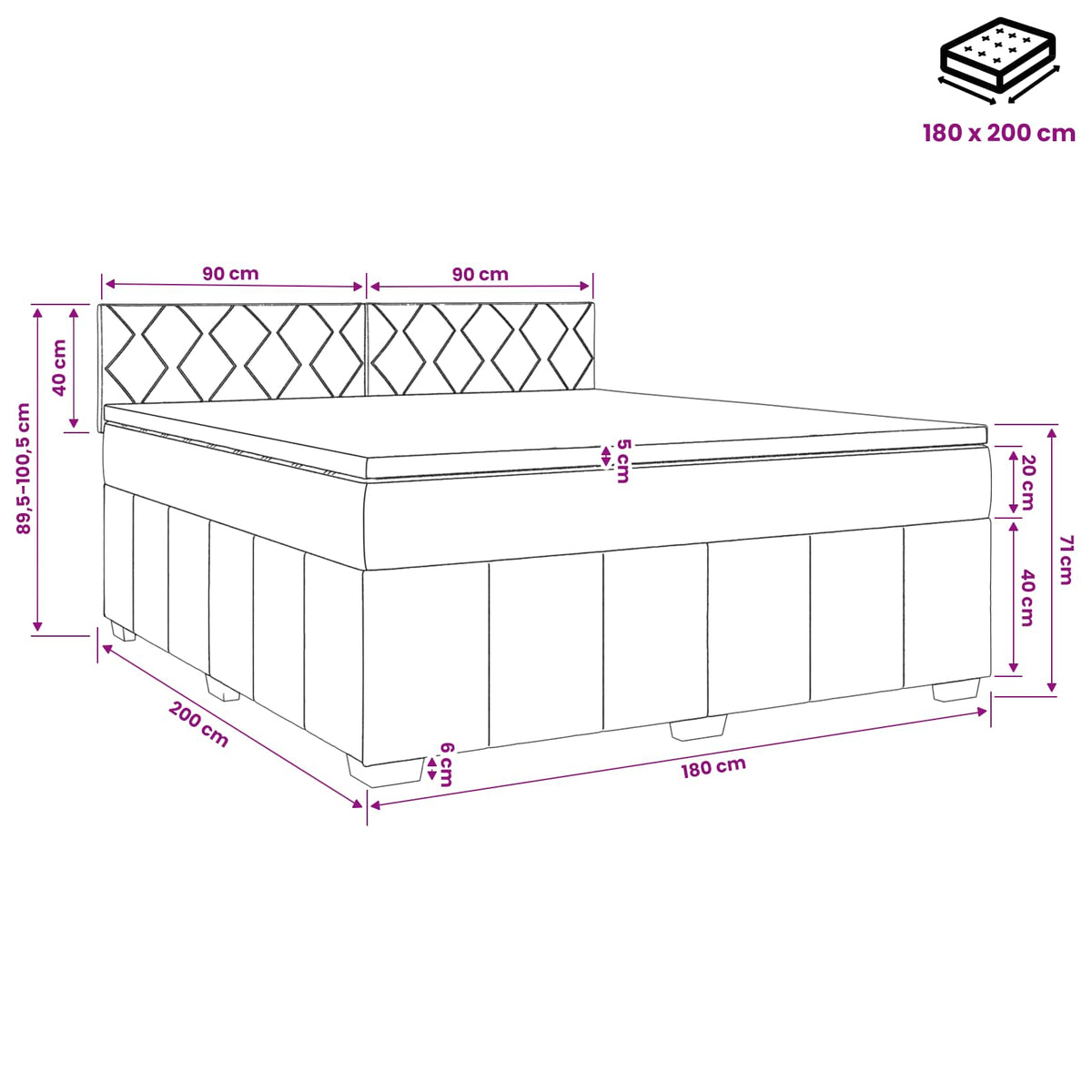 Boxspring krevet s madracem Sivosmeđa 180 x 200 cm Tkanina Smeđesiva 202 x 183.5 x 88 cm