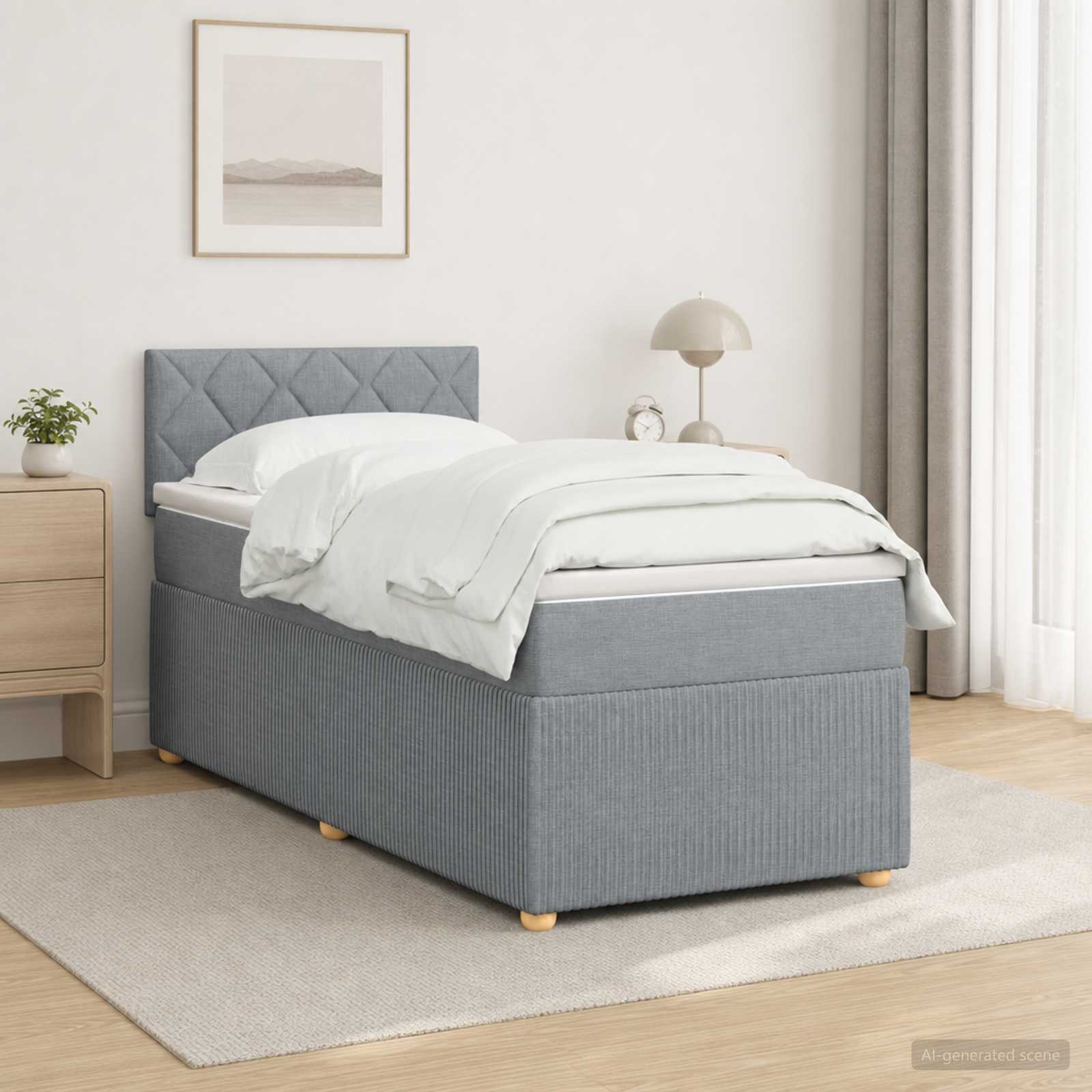 Boxspring krevet s madracem Svjetlosiva 100 x 200 cm Tkanina
