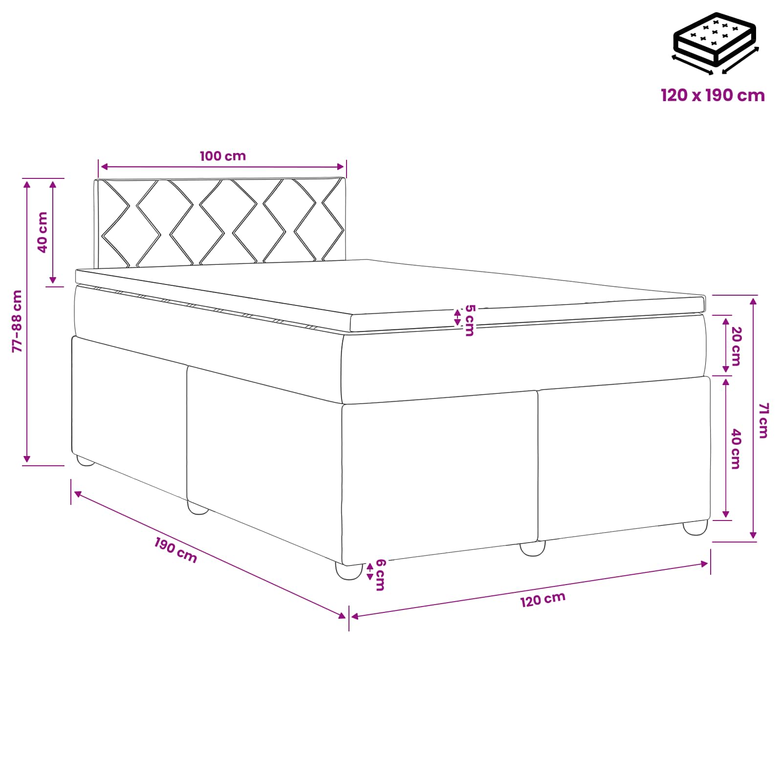 Boxspring krevet s madracem Tamnosiva 120 x 190 cm Tkanina