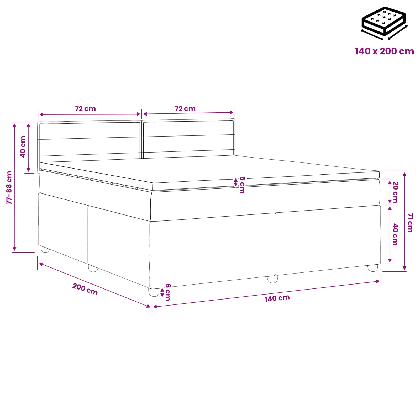 Boxspring krevet s madracem Crna 140 x 200 cm Tkanina