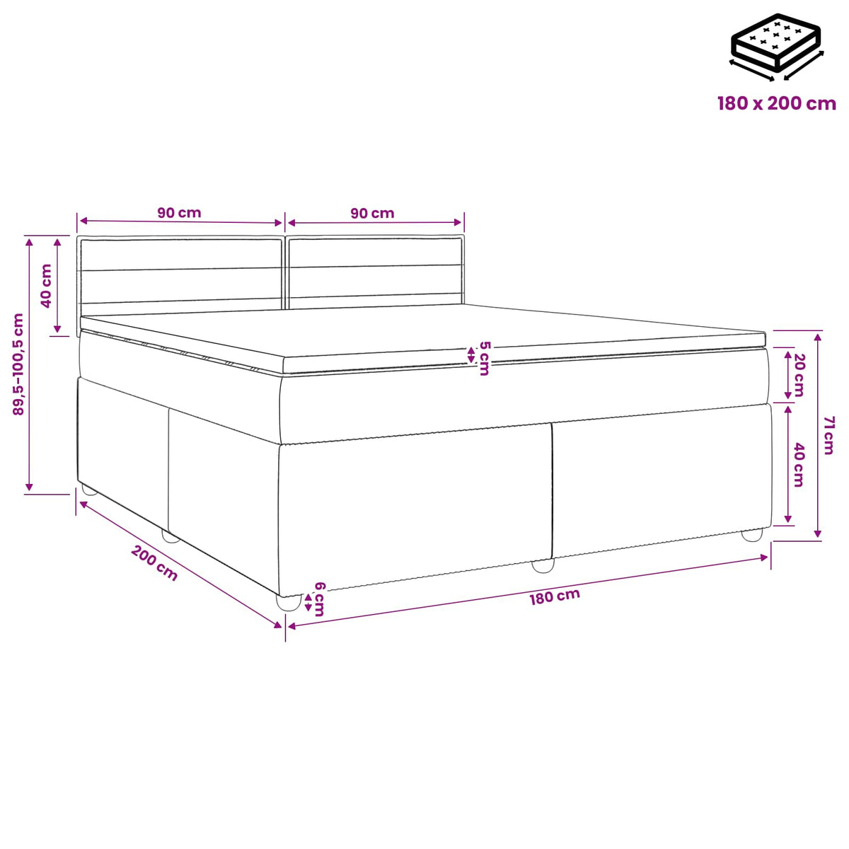Boxspring krevet s madracem Svjetlosiva 180 x 200 cm Tkanina