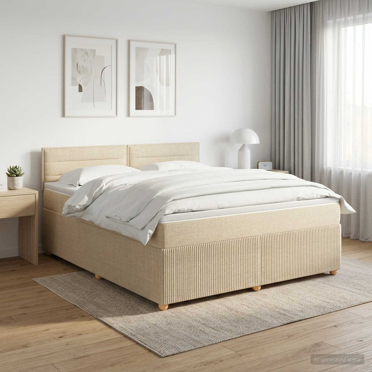 Boxspring krevet s madracem Krem 160 x 200 cm Tkanina