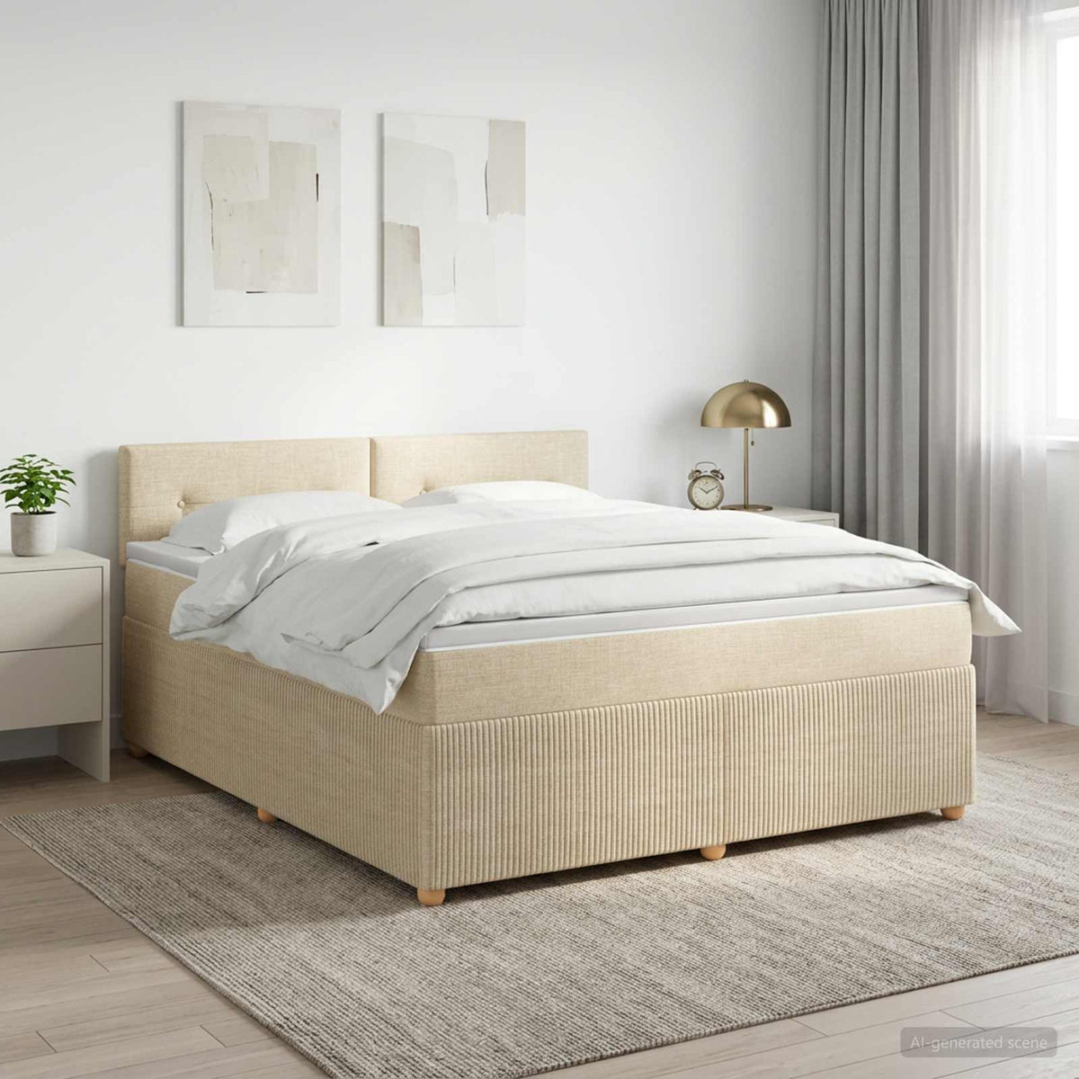Boxspring krevet s madracem Krem 140 x 190 cm Tkanina