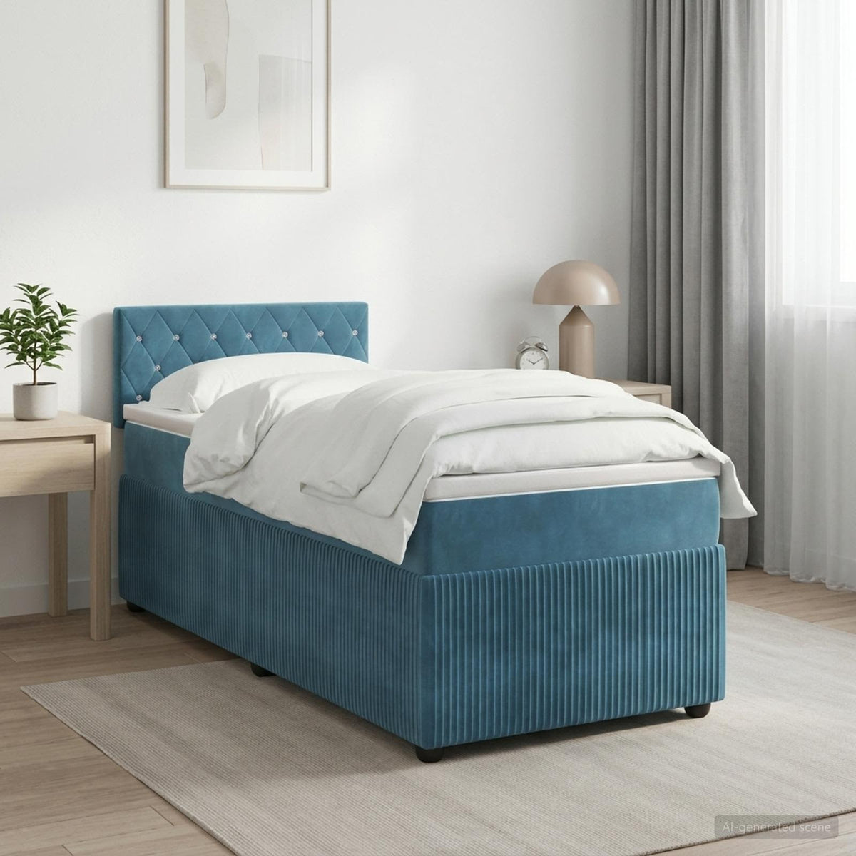 Boxspring krevet s madracem Tamno plava 100 x 200 cm Baršun