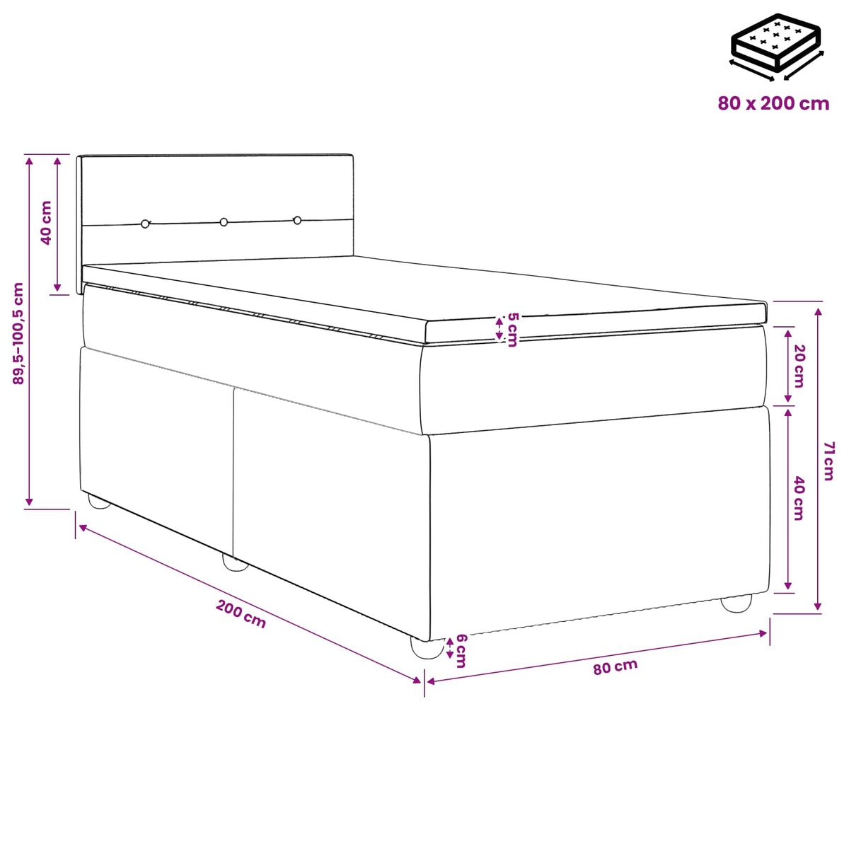 Boxspring krevet s madracem Tamnosiva 80 x 200 cm Baršun Plava