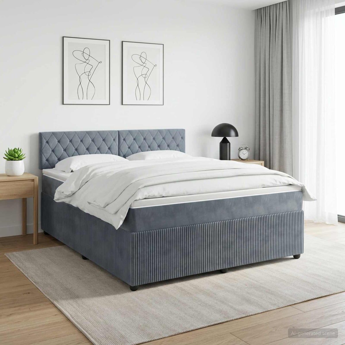 Boxspring krevet s madracem Tamnosiva 140 x 200 cm Baršun