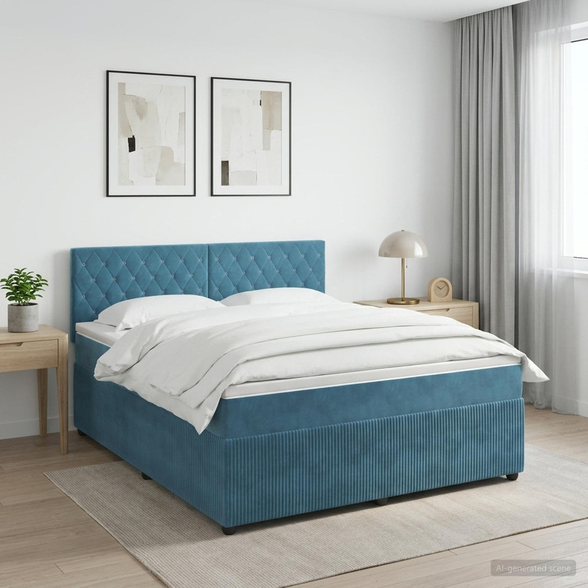 Boxspring krevet s madracem Tamno plava 140 x 200 cm Baršun