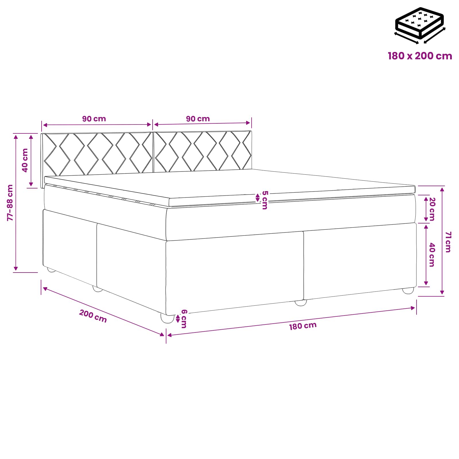 Boxspring krevet s madracem Ružičasta 180 x 200 cm Baršun