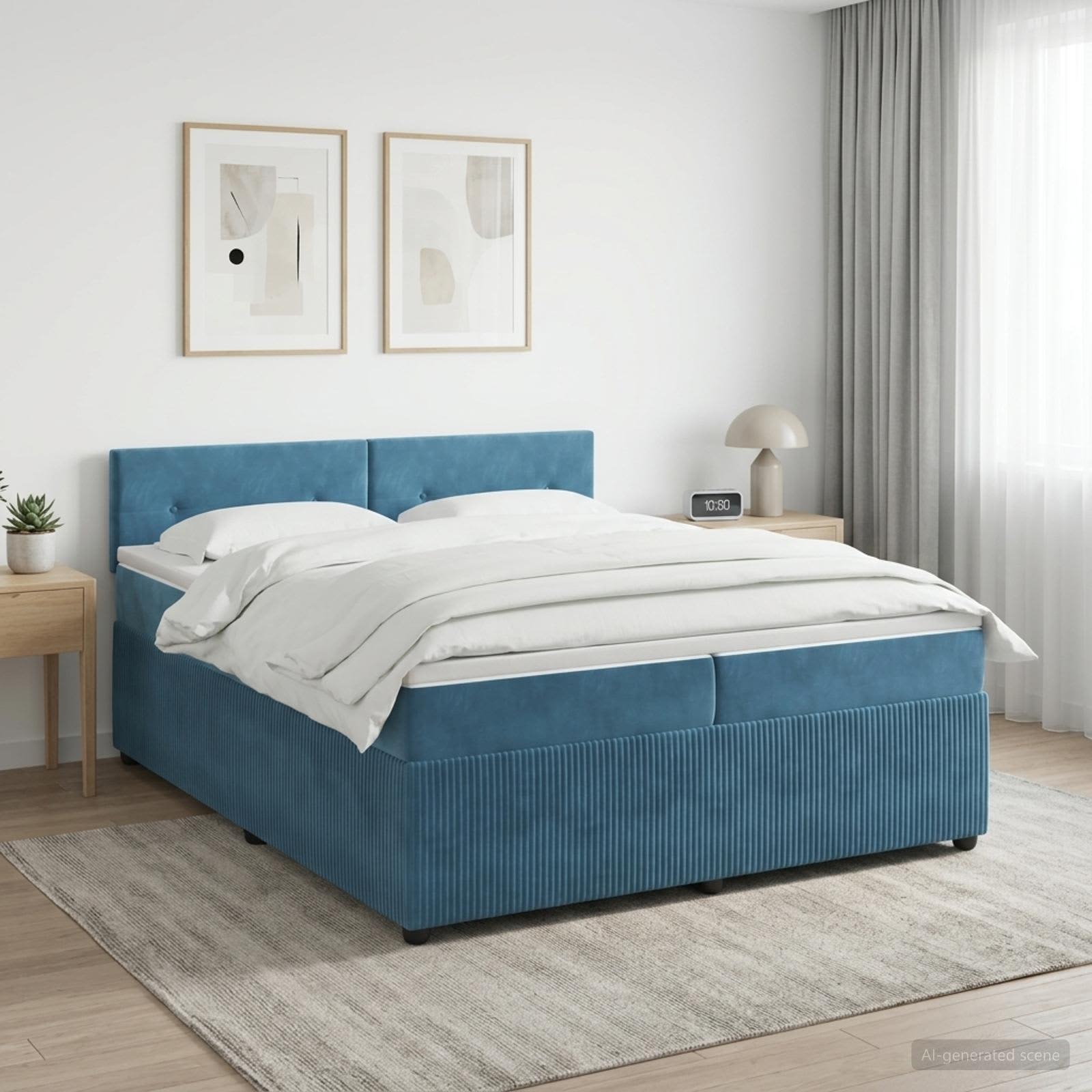 Boxspring krevet s madracem Tamno plava 200 x 200 cm Baršun