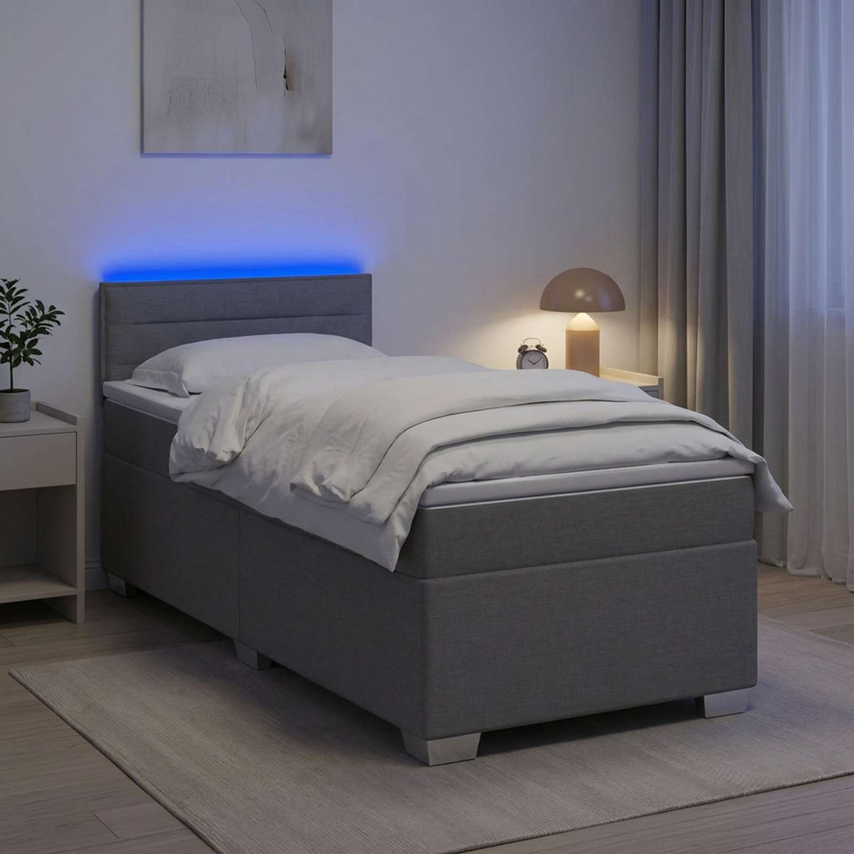 Krevet s box springom, madracem i LED-om Svjetlosiva Jjedan