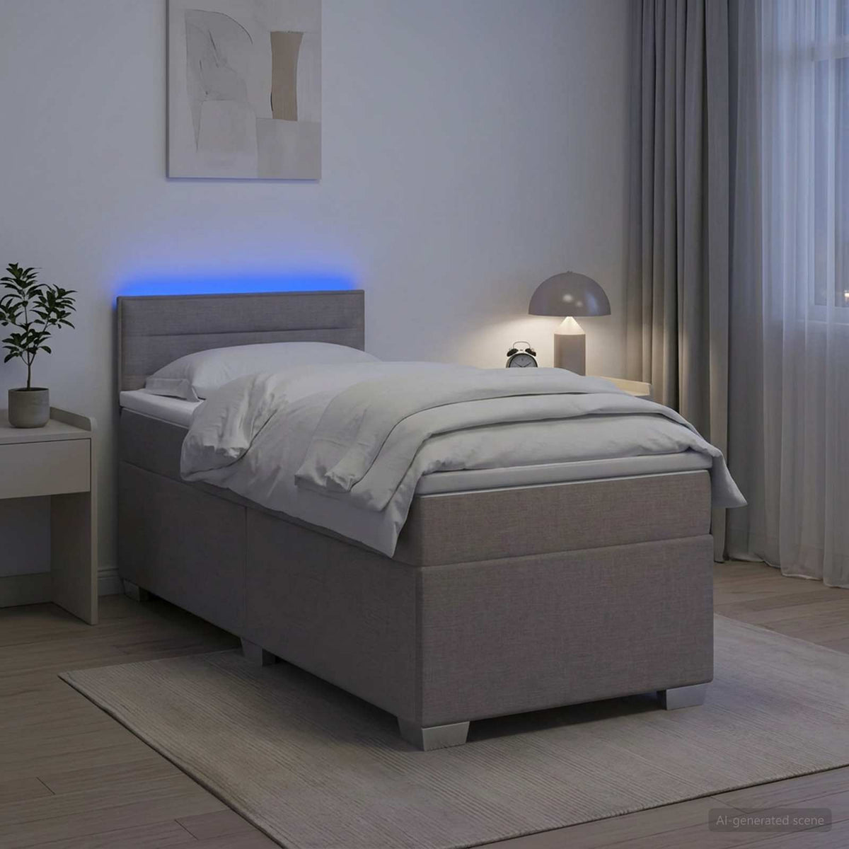 Krevet s box springom, madracem i LED-om Sivosmeđa 90 x 200 cm