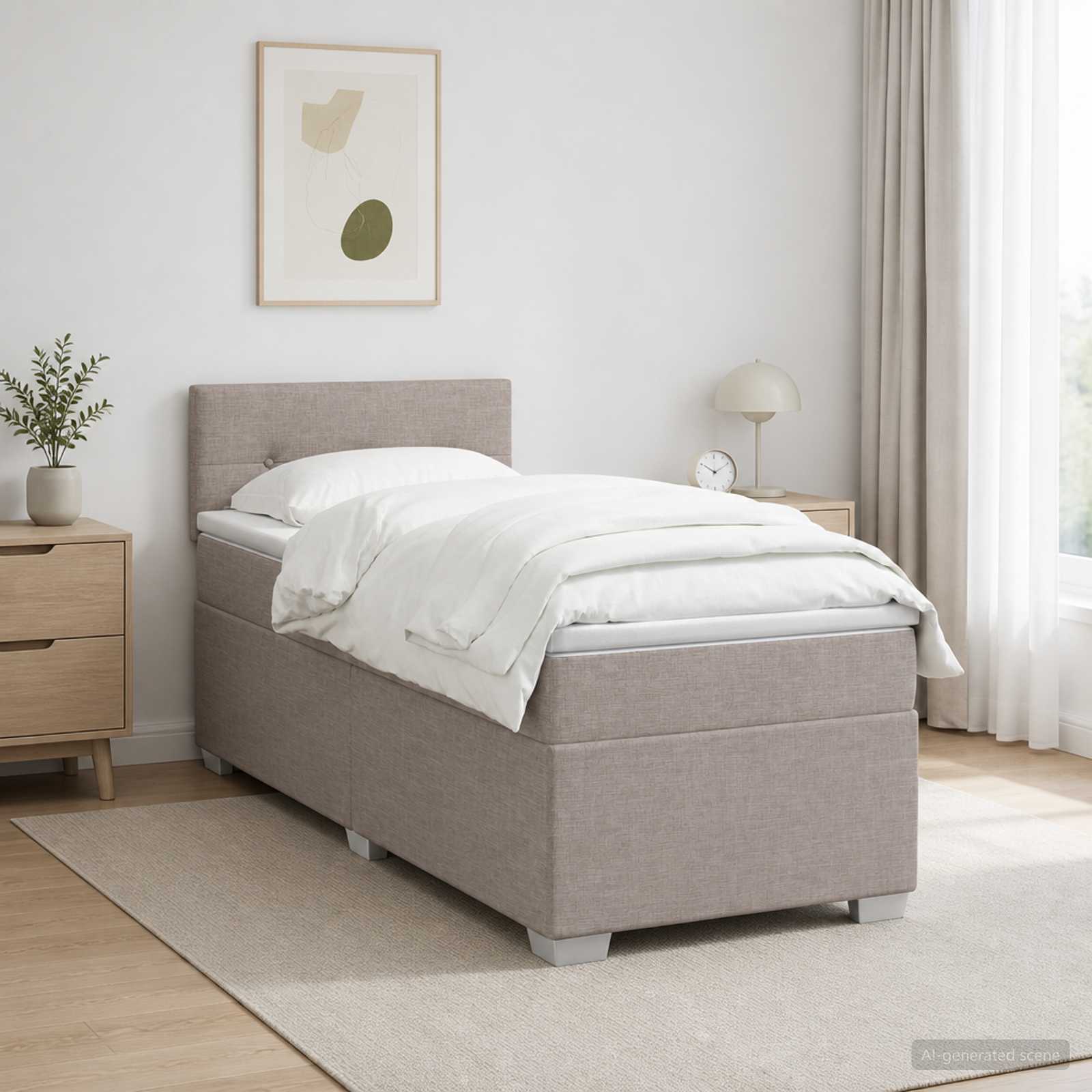 Krevet s box springom, madracem i LED-om Sivosmeđa 100 x 200 cm