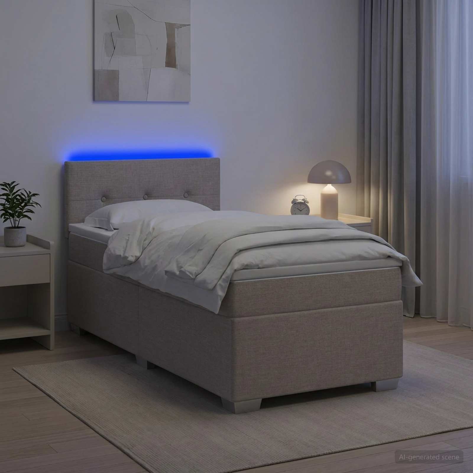Krevet s box springom, madracem i LED-om Sivosmeđa 100 x 200 cm