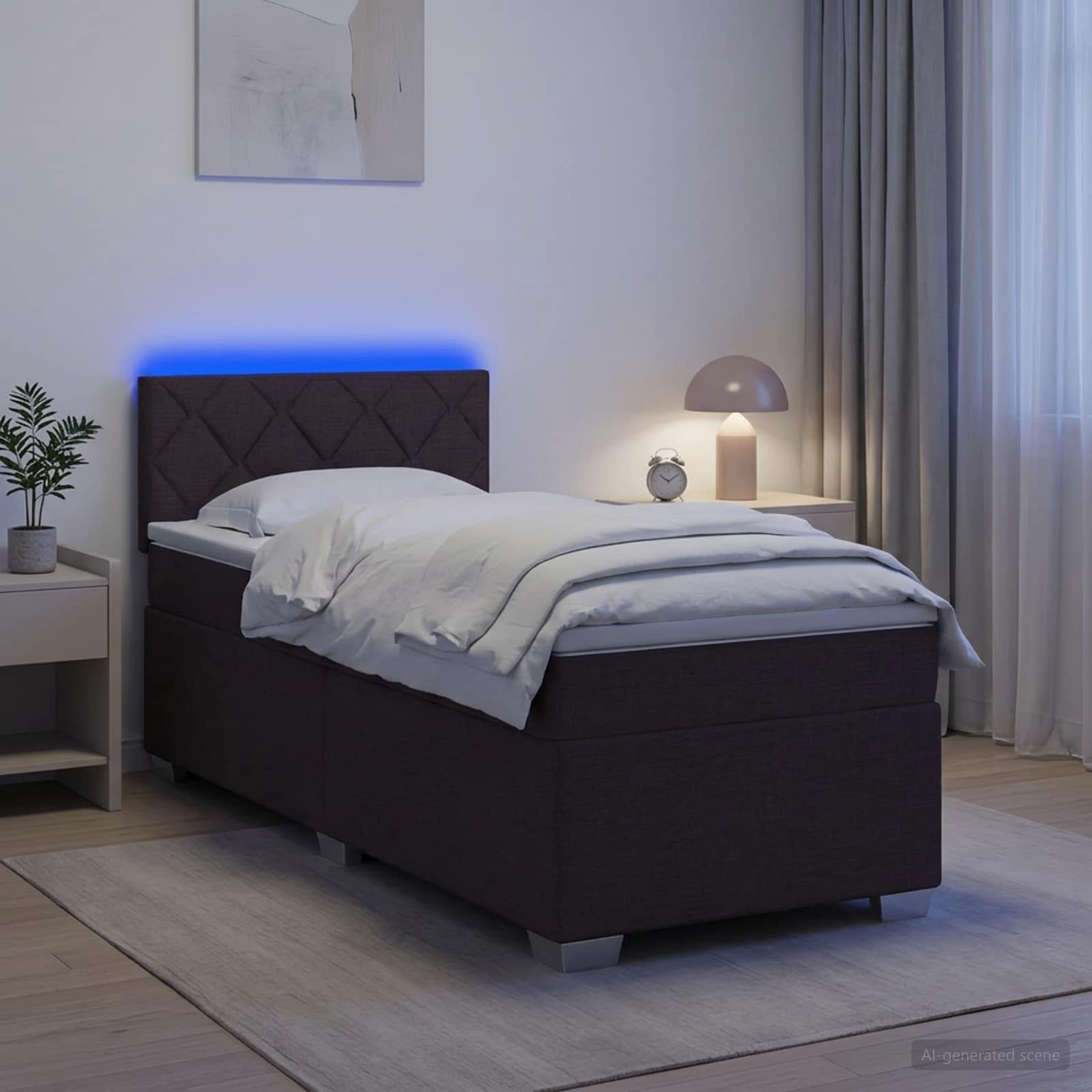 Krevet s box springom, madracem i LED-om Tamno smeđa Tkanina