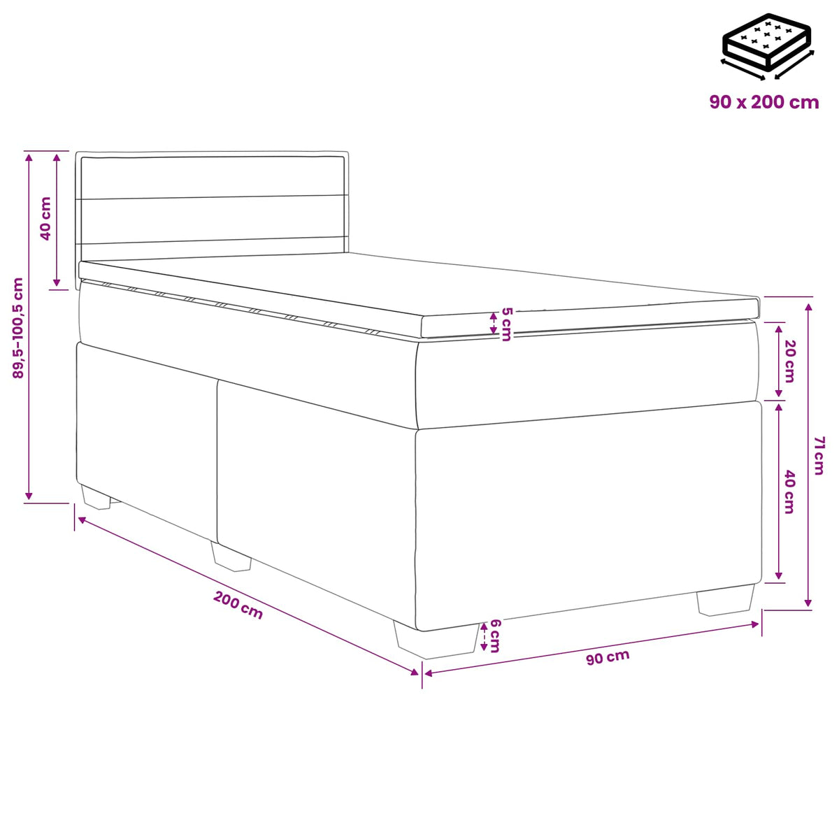 Krevet s box springom, madracem i LED-om Sivosmeđa 90 x 200 cm