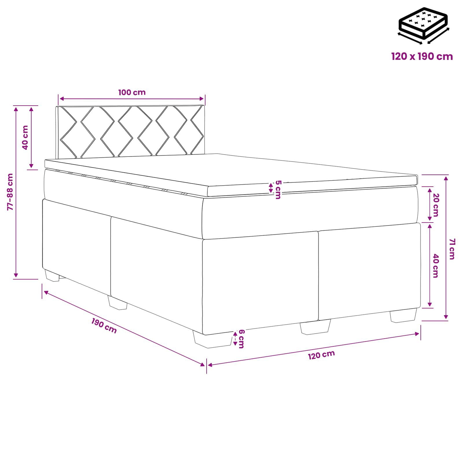 Krevet s box springom, madracem i LED-om Sivosmeđa 120 x 190 cm