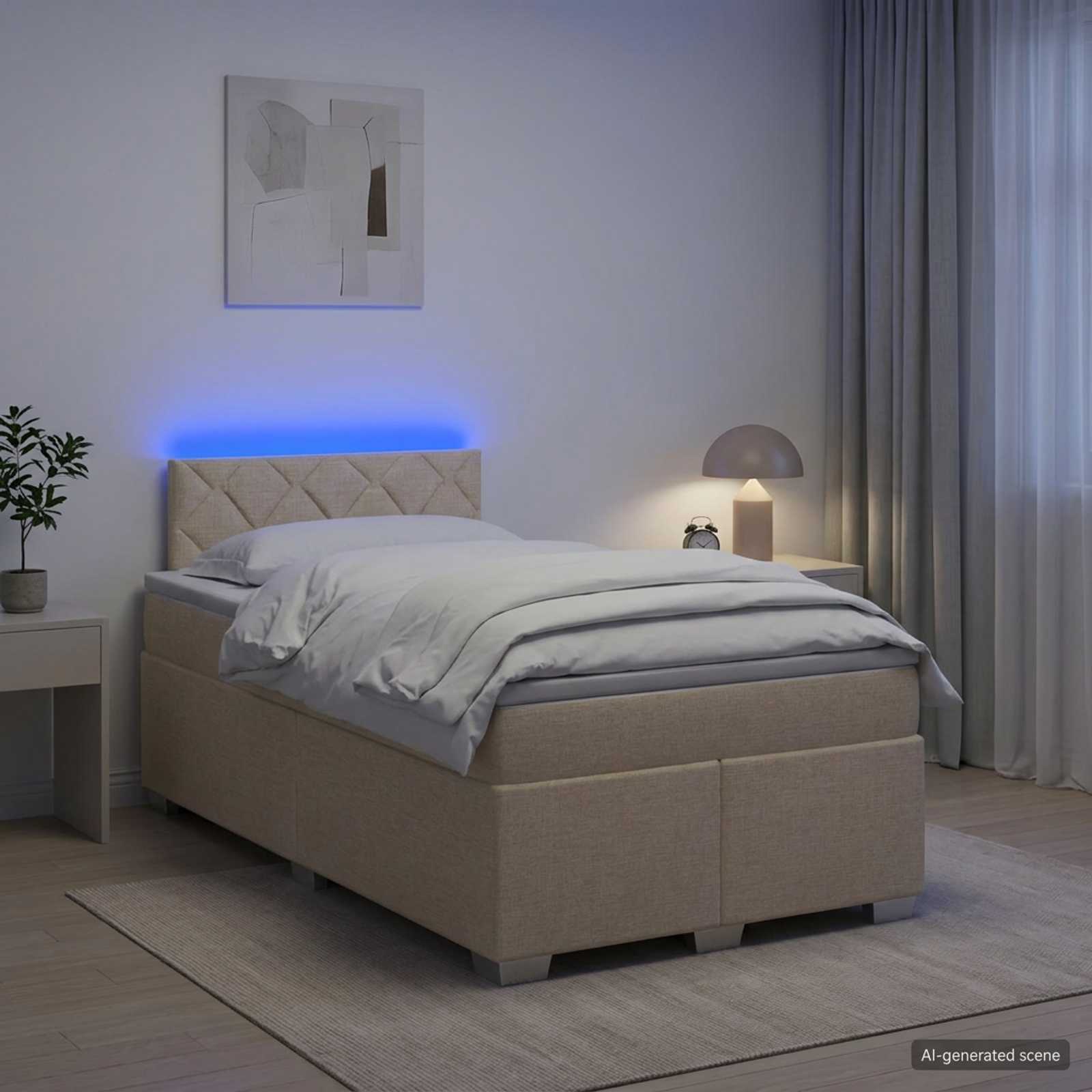 Krevet s box springom, madracem i LED-om Krem 120 x 190 cm