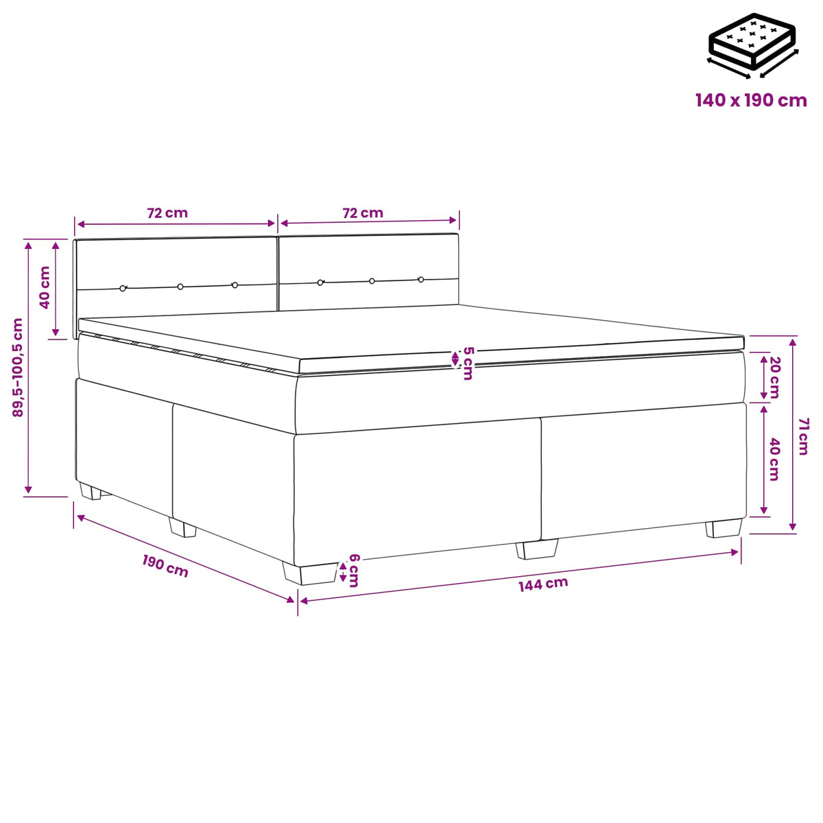 Krevet s box springom, madracem i LED-om Tamno smeđa Tkanina 140 x 190 cm