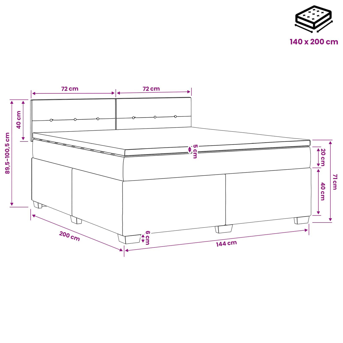 Krevet s box springom, madracem i LED-om Tamno smeđa Tkanina 140 x 200 cm