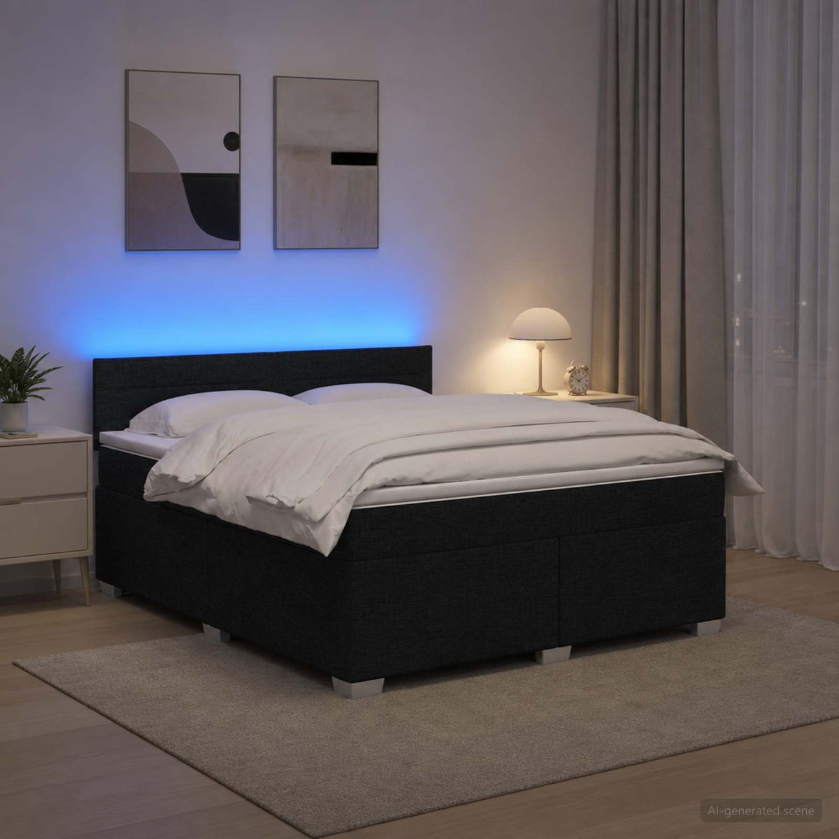 Krevet s box springom, madracem i LED-om Crna 160 x 200 cm