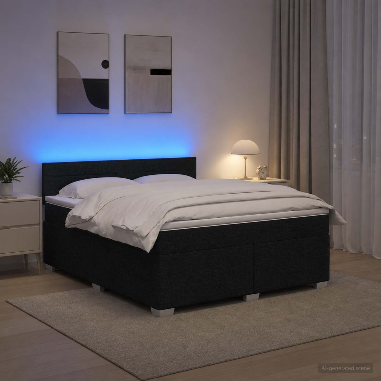 Krevet s box springom, madracem i LED-om Crna 180 x 200 cm