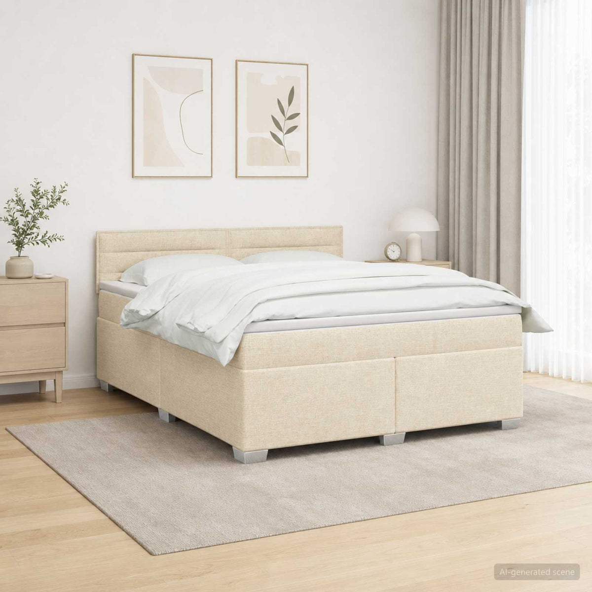 Krevet s box springom, madracem i LED-om Krem 180 x 200 cm