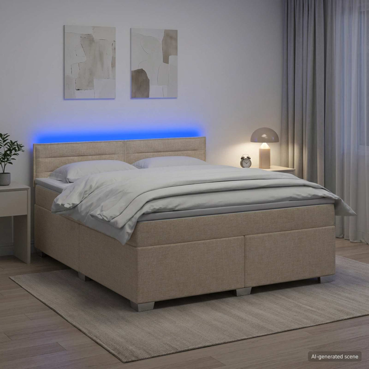 Krevet s box springom, madracem i LED-om Krem 180 x 200 cm