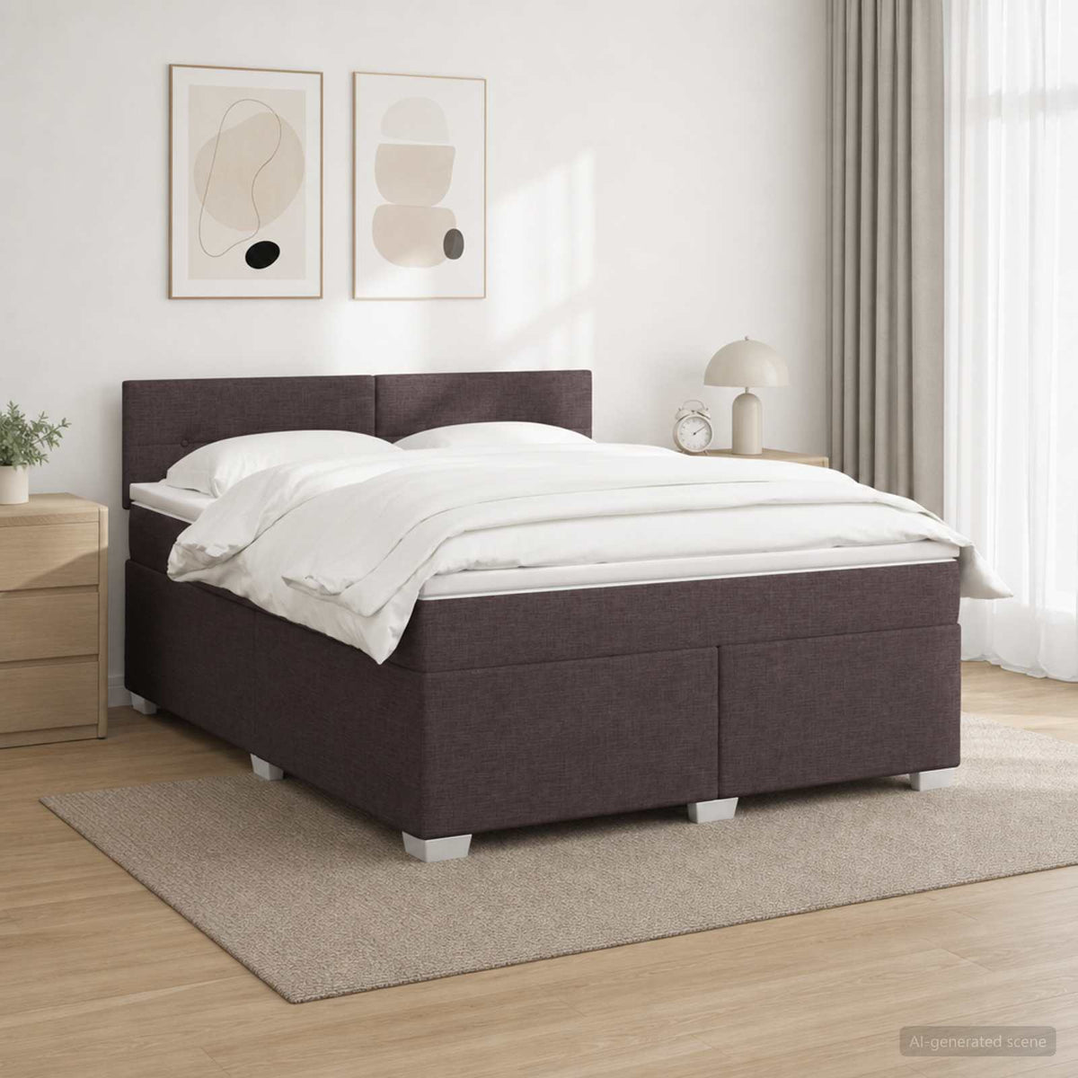 Krevet s box springom, madracem i LED-om Tamno smeđa Tkanina 140 x 190 cm